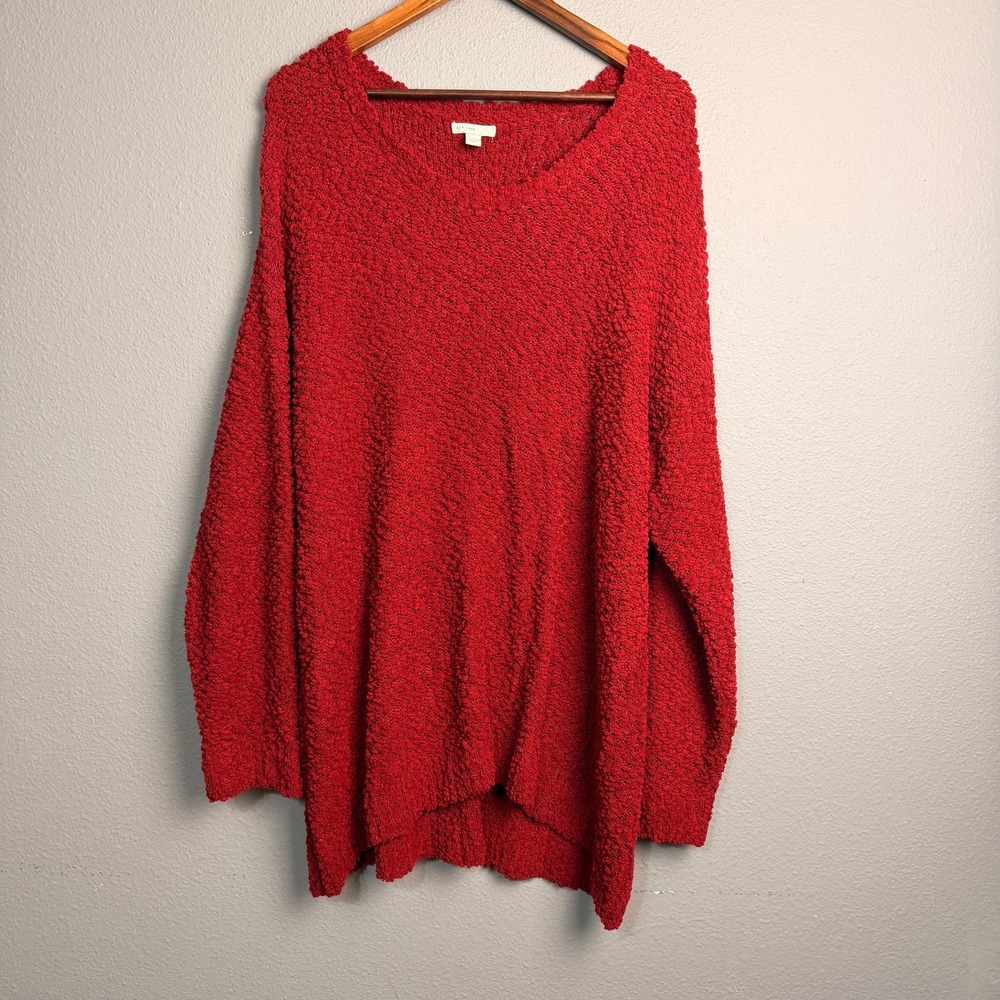 Cato Red Textured Popcorn Open Chunky Knit V-Neck Tunic Sweater Plus‎ Sz 22W 24W